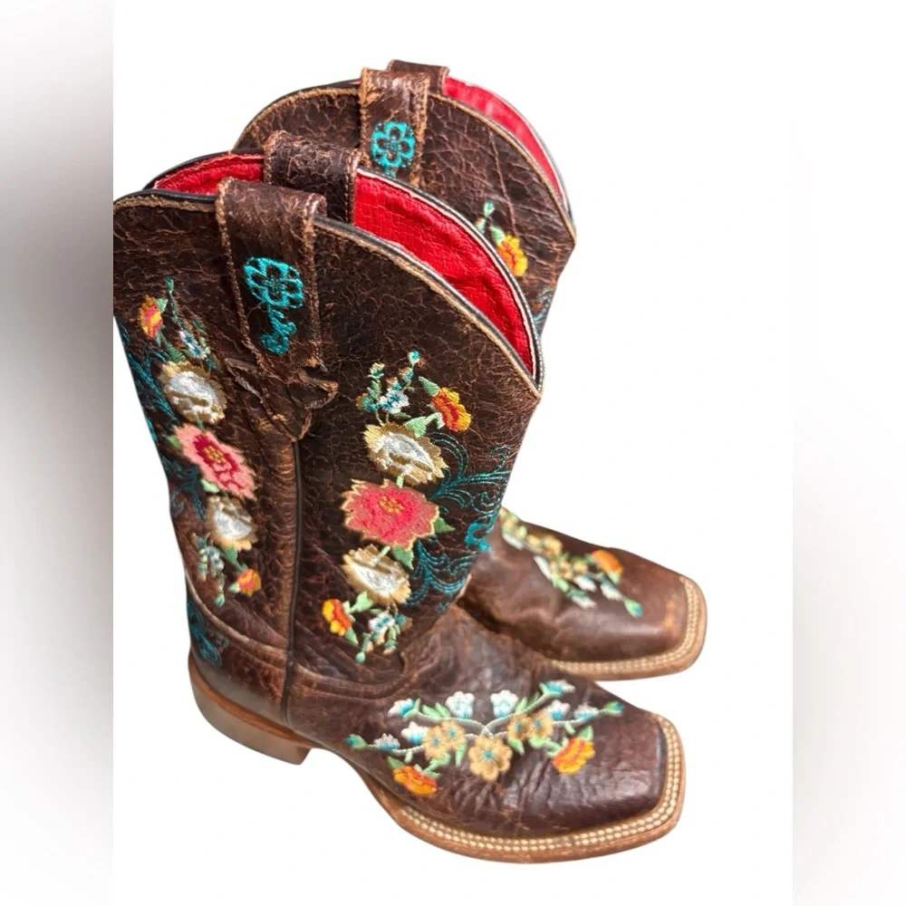 MACIE BEAN LITTLE GIRLS' BROWN CRACKLE LEATHER FLORAL
WESTERN BOOTS - SQUARE TOE - Picture 1 of 8